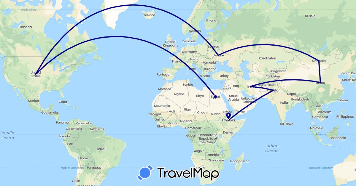 TravelMap itinerary: driving in Mongolia, Ukraine (Asia, Europe)
